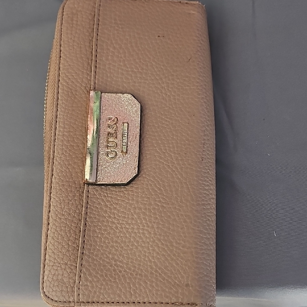 Guess Tan Textured Wallet with Metallic Accent